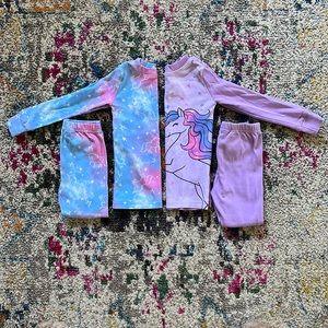 Lot of (2) Girls Sz 4T Kirkland Purple Unicorn & Pink & Blue Tie Dye Pajamas